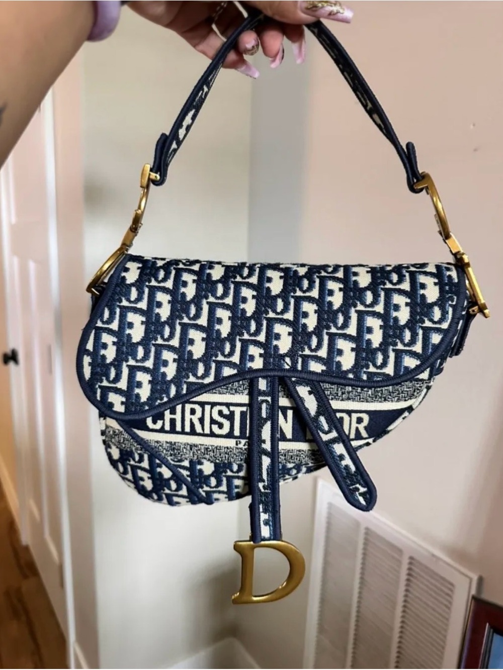 Navy and Beige Saddle Bag